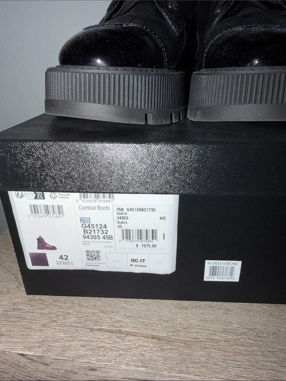 CHANEL Black High-Top Combat Boots with Gloss Toe Cap